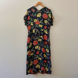 Vintage floral black midi dress
